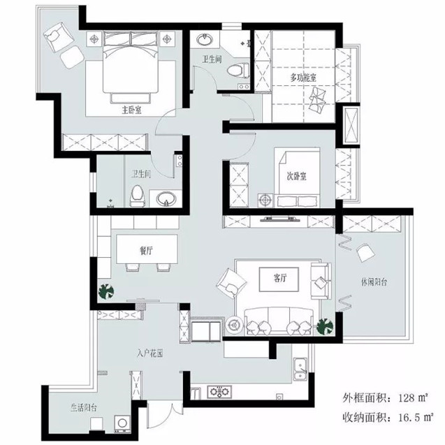 128平米美式三居室裝修效果圖